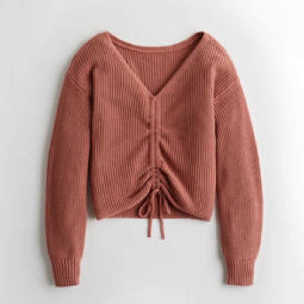 Reversible Cinch Front Sweater - Pink - Size L